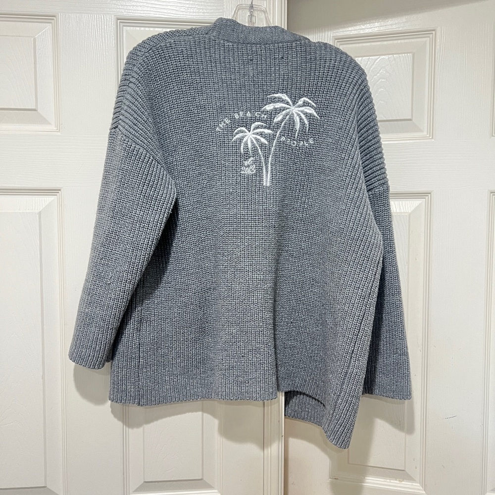 The Beach People Twin Palms Open Front Cardigan Sweater Women M/L Gray Oversized